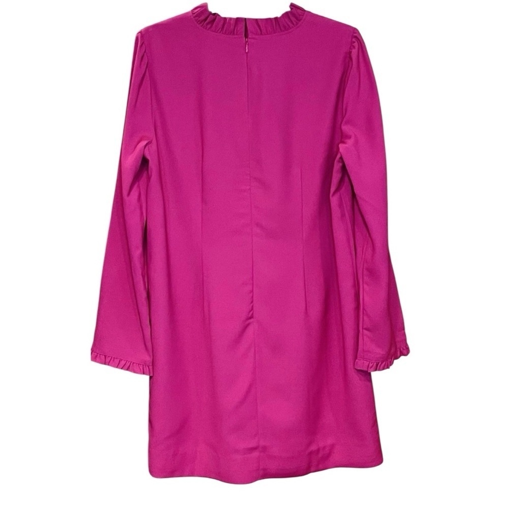 J. Crew Women’s Fuchsia Size 8 Short Shift Dress, Ruffle Accents, Long Sleeve - Picture 4 of 4